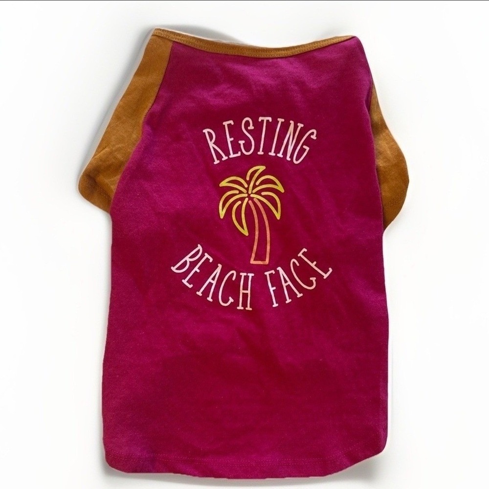 Resting Beach Face Pet T-Shirt Magenta Mustard Yellow Raglan Dog Shirt Size XL